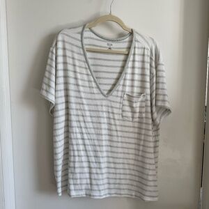 Plus Size Stripe T-shirt - 1XL Light Green and White